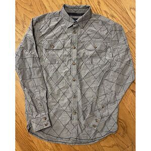 Prana Men's Medium Gray Diamond Print‎ Long Sleeve Button Up Cotton Shirt